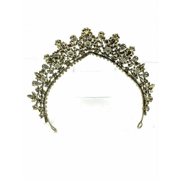 Green Black Rhinestone Bronze Tone Metal Tiara Crown Elegant Bridal Prom NEW - Picture 2 of 10